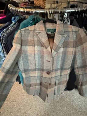 Lauren Ralph Lauren Plaid Wool-Blend Blazer in Taupe and Gray